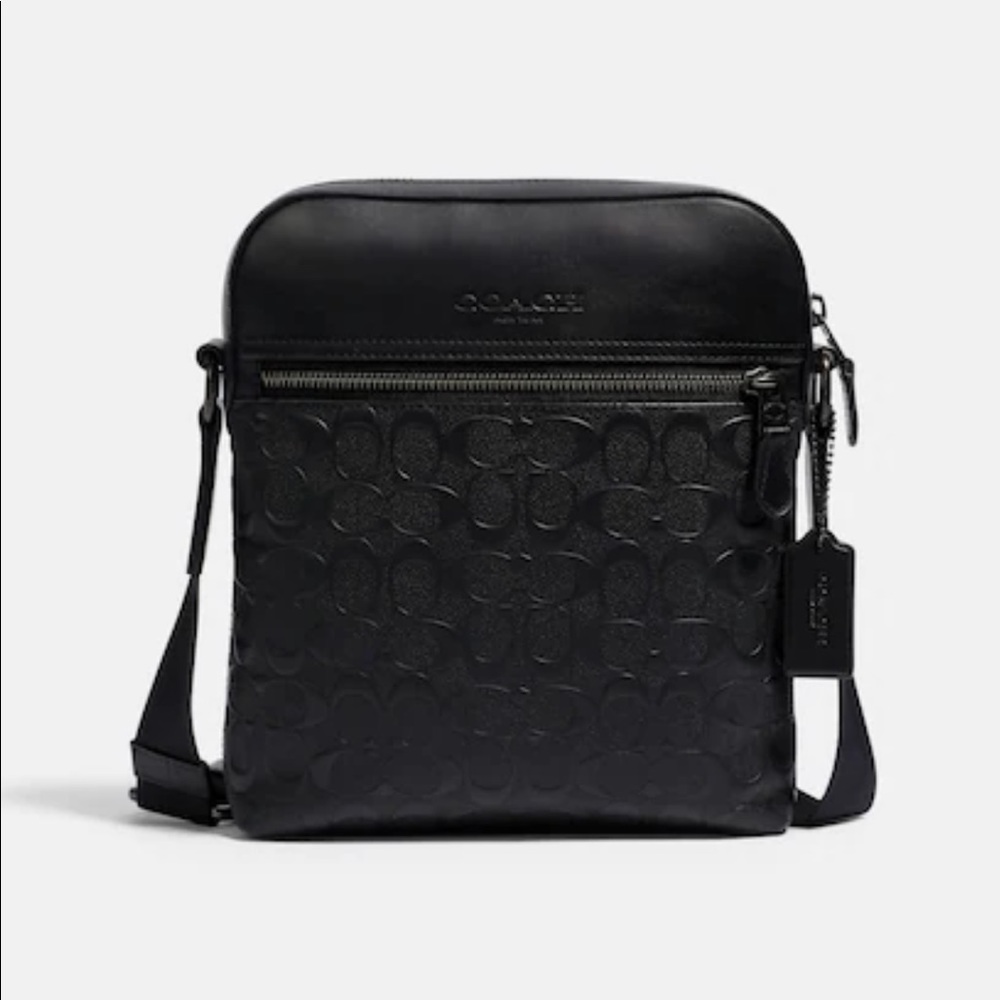 NWT Coach Houston Flight Bag in signature leather- Black
